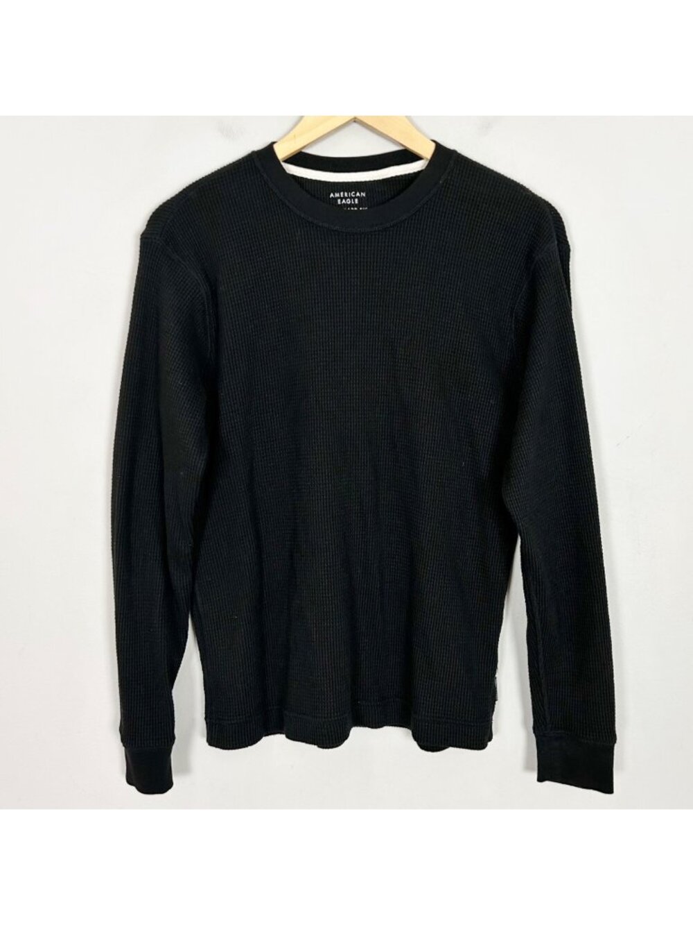 American Eagle Black Waffle Thermal Crewneck T-Shirt Long Sleeve Size Small Mens